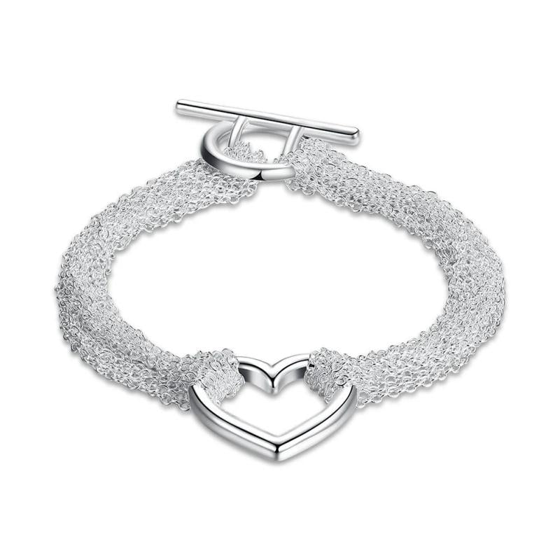 Silver Plated Heart Tassel Bracelet Chain Jewelry Women Wedding Party Gift