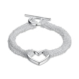 Silver Plated Heart Tassel Bracelet Chain Jewelry Women Wedding Party Gift