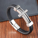 Punk Cross Leather Bracelet Stainless Steel Men's Bangles Jewelry