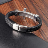 Punk Cross Leather Bracelet Stainless Steel Men's Bangles Jewelry