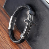 Punk Cross Leather Bracelet Stainless Steel Men's Bangles Jewelry