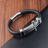 Punk Cross Leather Bracelet Stainless Steel Men's Bangles Jewelry