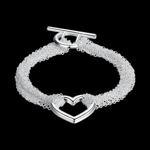 Silver Plated Heart Chain Bracelet Jewelry Gift