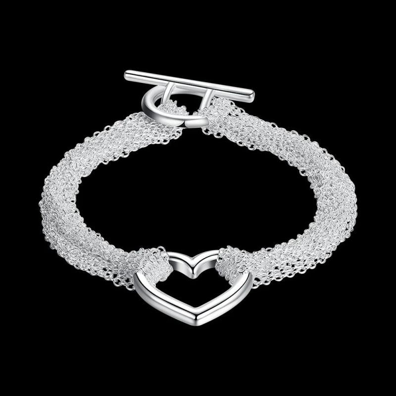 Silver Plated Heart Chain Bracelet Jewelry Gift