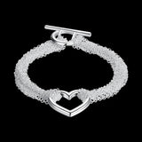 Silver Plated Heart Chain Bracelet Jewelry Gift