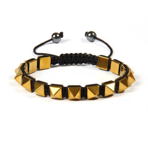 Men's Pyramid Bracelet 8mm Helmatite Stone Beads Macrame Braiding Jewelry