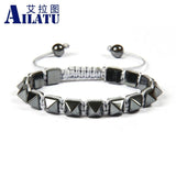 Men's Pyramid Bracelet 8mm Helmatite Stone Beads Macrame Braiding Jewelry