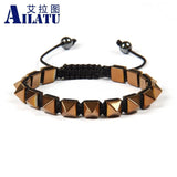 Men's Pyramid Bracelet 8mm Helmatite Stone Beads Macrame Braiding Jewelry