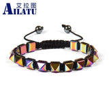 Men's Pyramid Bracelet 8mm Helmatite Stone Beads Macrame Braiding Jewelry