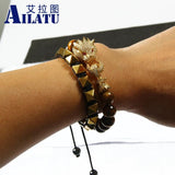 Men's Pyramid Bracelet 8mm Helmatite Stone Beads Macrame Braiding Jewelry