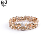 BOJIU Champagne Crystal Bead Pave Zircon Charm Bracelet Christmas BC150