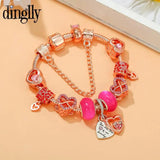 Rose Plated Heart Beads Pink Crystal Bracelet DIY Bangle