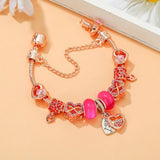 Rose Plated Heart Beads Pink Crystal Bracelet DIY Bangle