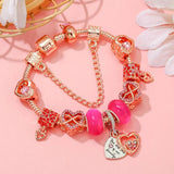 Rose Plated Heart Beads Pink Crystal Bracelet DIY Bangle