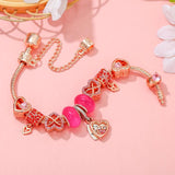Rose Plated Heart Beads Pink Crystal Bracelet DIY Bangle
