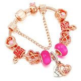 Rose Plated Heart Beads Pink Crystal Bracelet DIY Bangle