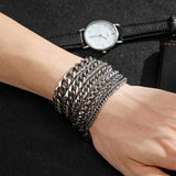 Men's Stainless Steel Bracelet Silver Link Wheat Double Chain