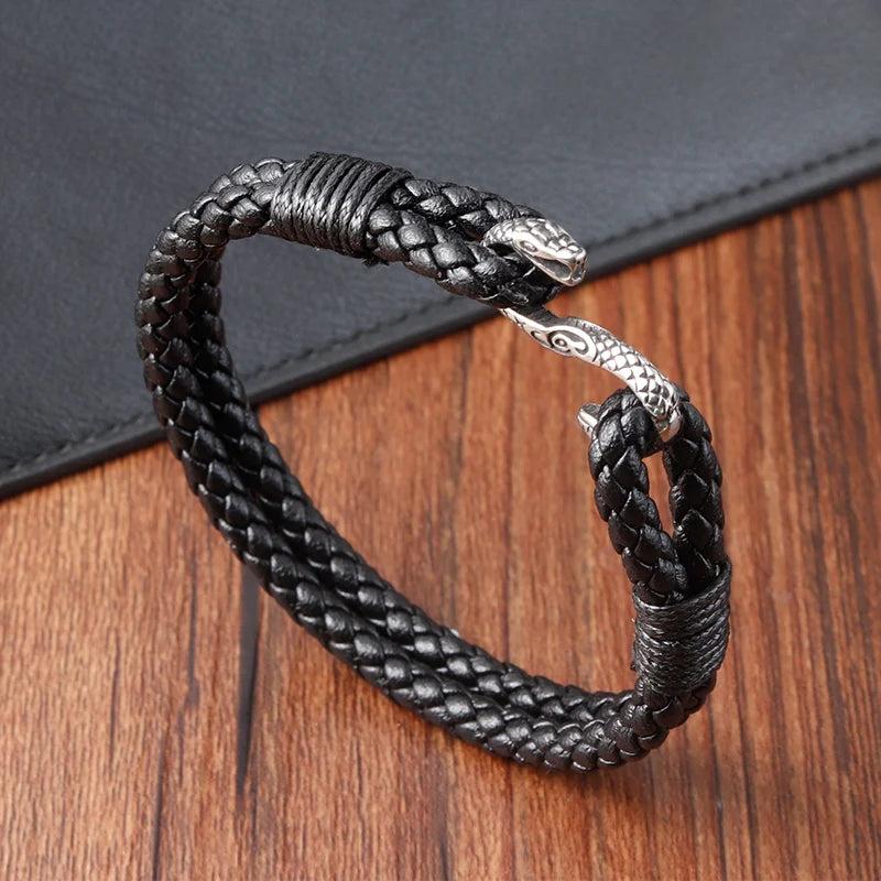 Snake Bracelet For Men Stainless Steel Two-tier Charm Bangle Gift