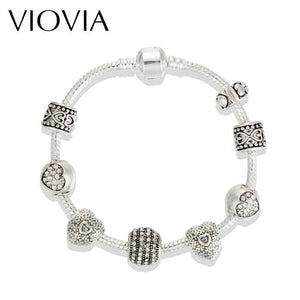 Antique Silver DIY Charm Bracelet With Crystal Beads