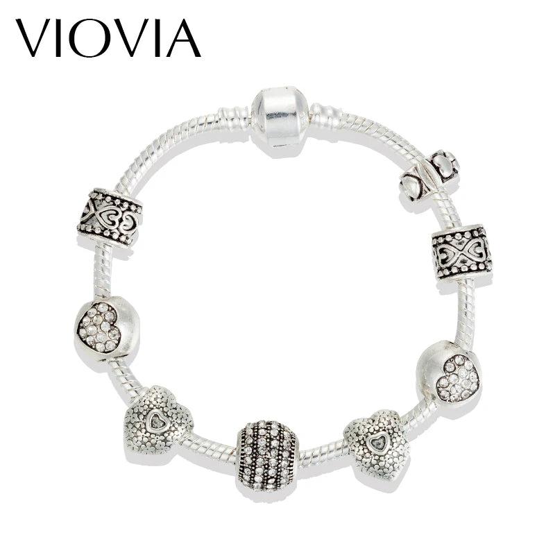Antique Silver DIY Charm Bracelet With Crystal Beads