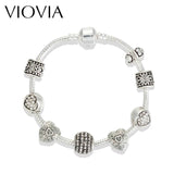Antique Silver DIY Charm Bracelet With Crystal Beads