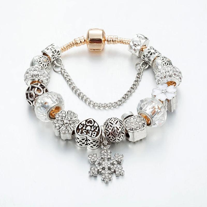Snowflake Bangles Crystal Beads Bracelet Gift for Women B16135