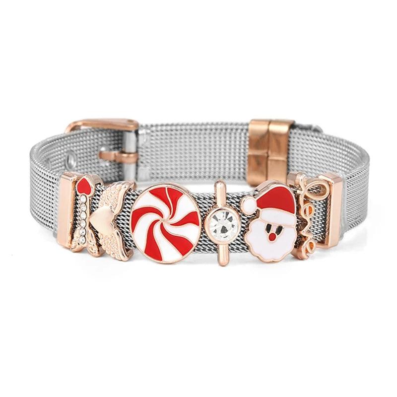 10mm Mesh Bracelets with Santa Claus Charm Beads for Christmas Gift