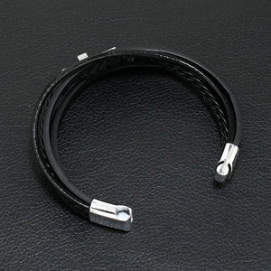 Men's Leather Cross Bracelet with Stainless Steel Clasp