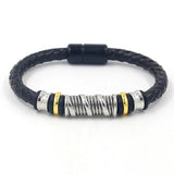 Vintage Leather Bracelet for Men Hand-woven Alloy Beaded Magnetic Clasp Bracelet