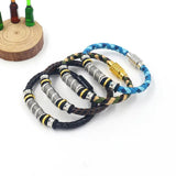 Vintage Leather Bracelet for Men Hand-woven Alloy Beaded Magnetic Clasp Bracelet