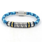 Vintage Leather Bracelet for Men Hand-woven Alloy Beaded Magnetic Clasp Bracelet