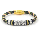 Vintage Leather Bracelet for Men Hand-woven Alloy Beaded Magnetic Clasp Bracelet