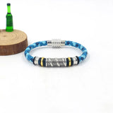 Vintage Leather Bracelet for Men Hand-woven Alloy Beaded Magnetic Clasp Bracelet