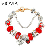 Christmas Gift Elk Charm Red Beads Bracelet