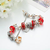 Christmas Gift Elk Charm Red Beads Bracelet