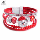 Rhinestone Leather Snap Braided Bracelet for 18mm Snap Button Jewelry