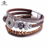 Rhinestone Leather Snap Braided Bracelet for 18mm Snap Button Jewelry