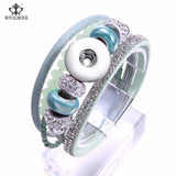 Rhinestone Leather Snap Braided Bracelet for 18mm Snap Button Jewelry