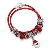 Xmas Santa Beads Red Cord Charm Bracelet Women Christmas Jewelry