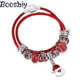 Xmas Santa Beads Red Cord Charm Bracelet Women Christmas Jewelry