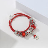 Xmas Santa Beads Red Cord Charm Bracelet Women Christmas Jewelry