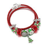 Xmas Santa Beads Red Cord Charm Bracelet Women Christmas Jewelry
