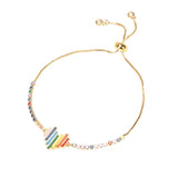 Plated Zircon Chain Enamel Heart Charm For Women Girl Rainbow Pendant Bangle
