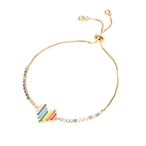 Plated Zircon Chain Enamel Heart Charm For Women Girl Rainbow Pendant Bangle