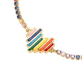 Plated Zircon Chain Enamel Heart Charm For Women Girl Rainbow Pendant Bangle
