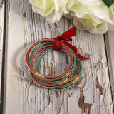 Christmas Glitter Bangle Bracelet Set Red Green Silicone Xmas Jewelry