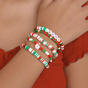 5pcs/Set Colorful Boho Bead Bracelet for Women, Elastic Charm Bangles
