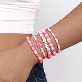 5pcs/Set Colorful Boho Bead Bracelet for Women, Elastic Charm Bangles