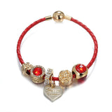 Red Leather Charm Bracelet with Crystal Dangle Charms - DIY Christmas Gift