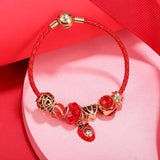 Red Leather Charm Bracelet with Crystal Dangle Charms - DIY Christmas Gift